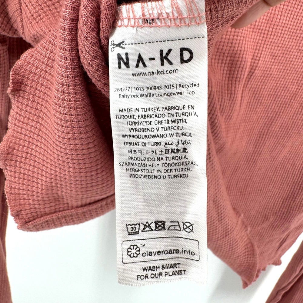 2000s NA-KD Waffle Knit Top Women M Rose Cropped Cardigan Coquette Cottagecore - Picture 4 of 9
